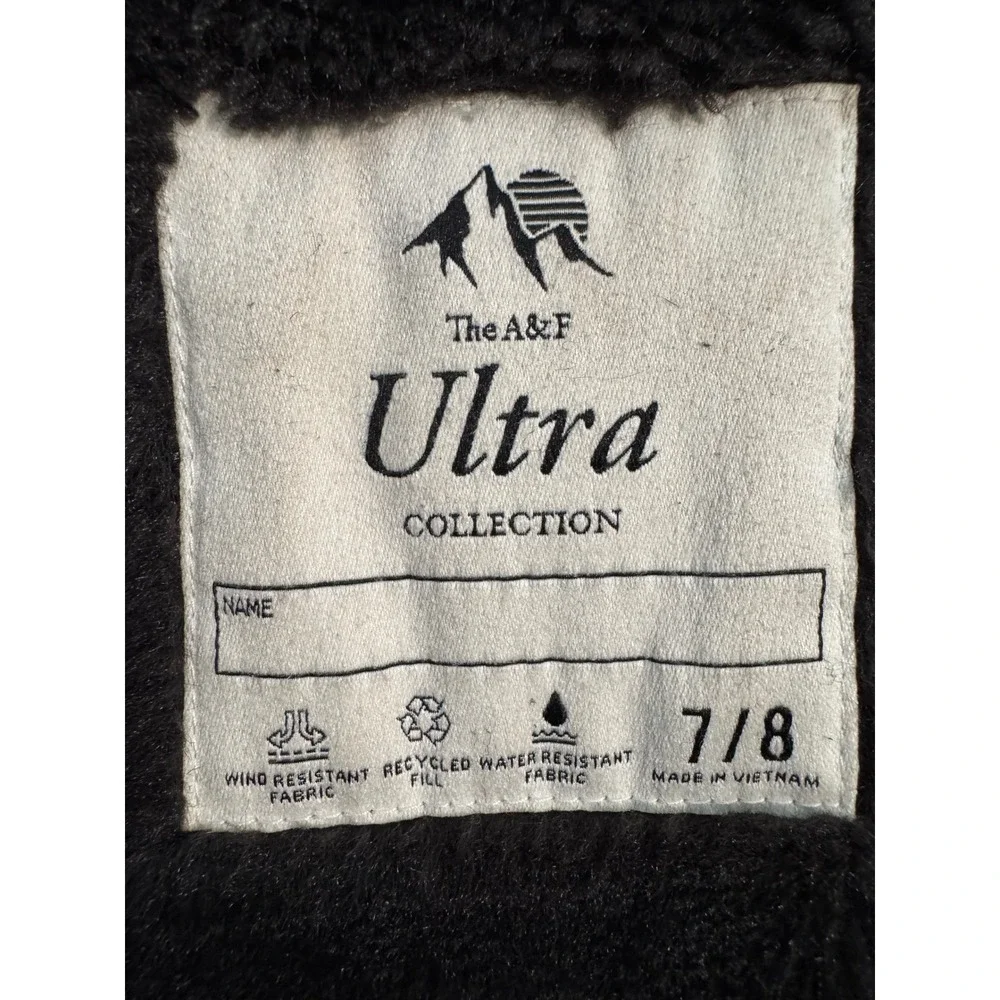 Abercrombie & Fitch A&F Ultra Puffer Jacket Girls 7/8 Black Lined Parka Coat